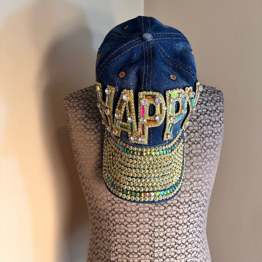 Fashion BlingBaseball Cap with Happy Rhinestones  and Studs